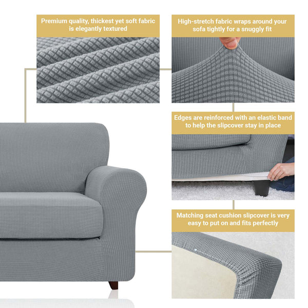 High Stretch Jacquard Sofa Slipcover (Dark Grey, Two Seat Cushions)