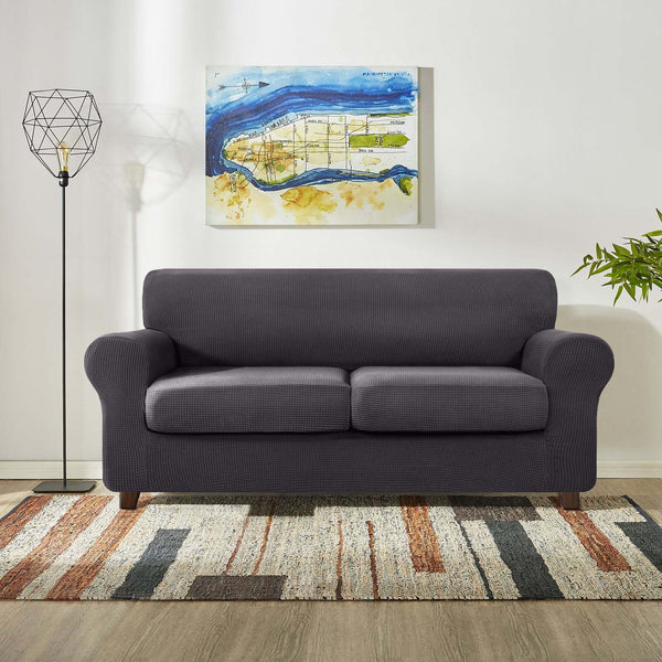 High Stretch Jacquard Sofa Slipcover (Dark Grey, Two Seat Cushions)