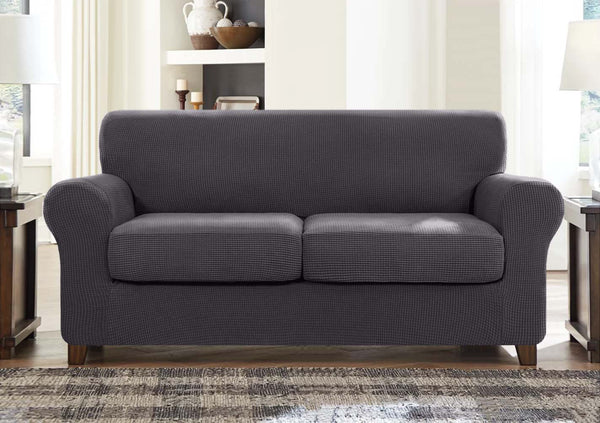 High Stretch Jacquard Sofa Slipcover (Dark Grey, Two Seat Cushions)