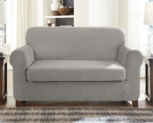 High Stretch Jacquard Loveseat Slipcover (Silver Grey, One Seat Cushion)