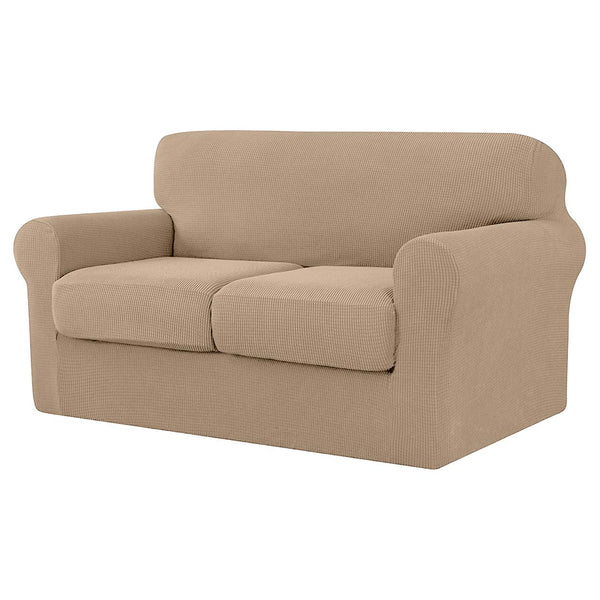 High Stretch Jacquard Loveseat Slipcover (Khaki, Two Seat Cushions)