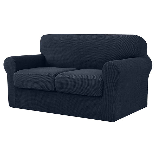 High Stretch Jacquard Loveseat Slipcover (Navy, Two Seat Cushions)