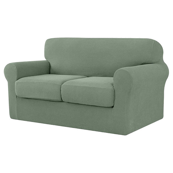 High Stretch Jacquard Loveseat Slipcover (Pea Green, Two Seat Cushions)