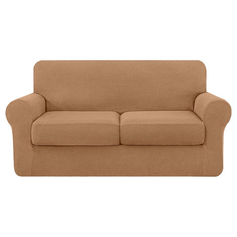 High Stretch Jacquard Loveseat Slipcover (Camel, Two Seat Cushions)