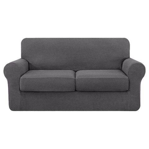 High Stretch Jacquard Loveseat Slipcover (Dark Grey, Two Seat Cushions)