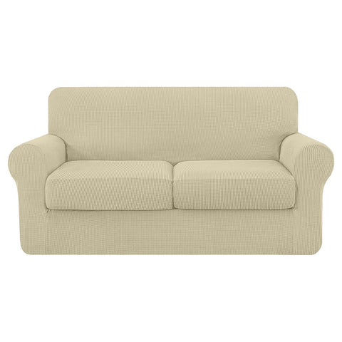 High Stretch Jacquard Loveseat Slipcover (Ivory, Two Seat Cushions)