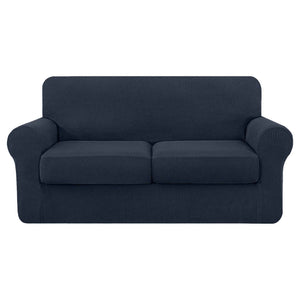 High Stretch Jacquard Loveseat Slipcover (Navy, Two Seat Cushions)