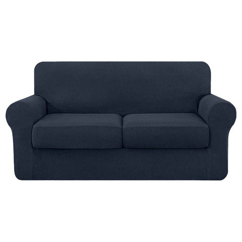 High Stretch Jacquard Loveseat Slipcover (Navy, Two Seat Cushions)