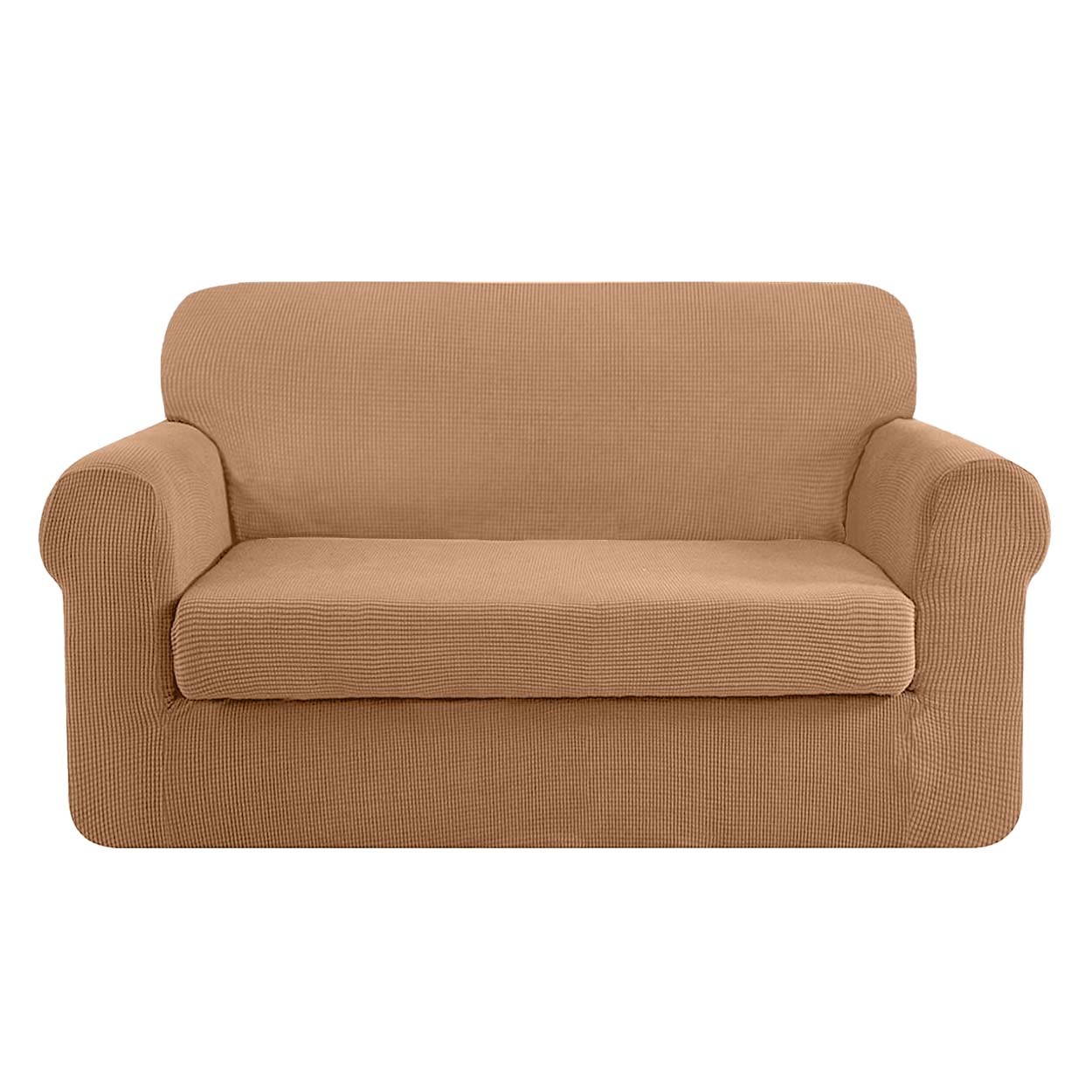 High Stretch Jacquard Loveseat Slipcover (Camel, One Seat Cushion)