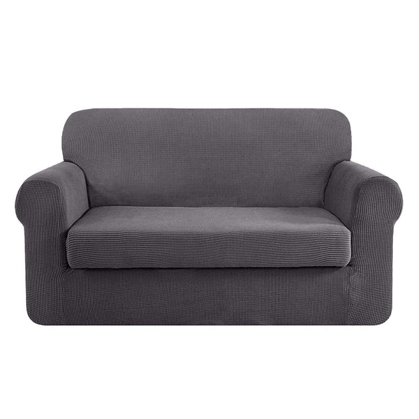 High Stretch Jacquard Loveseat Slipcover (Dark Grey, One Seat Cushion)