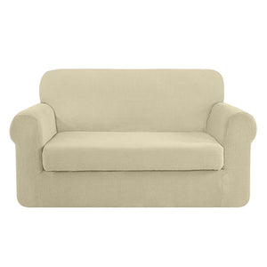 High Stretch Jacquard Loveseat Slipcover (Ivory, One Seat Cushion)