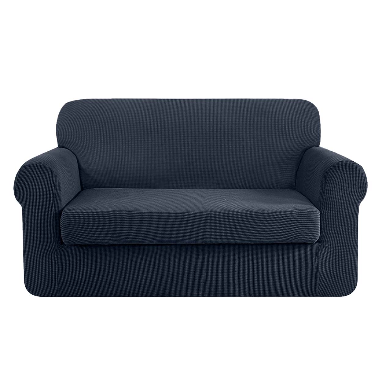 High Stretch Jacquard Loveseat Slipcover (Navy, One Seat Cushion)