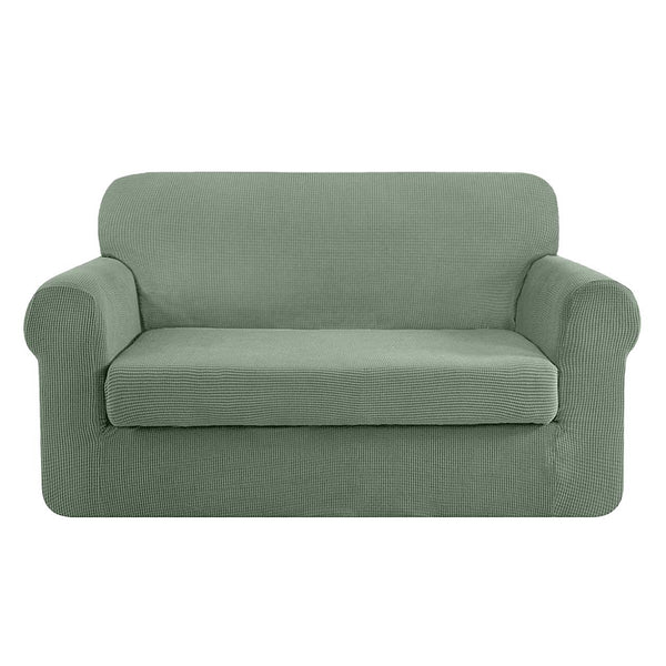 High Stretch Jacquard Loveseat Slipcover (Pea Green, One Seat Cushion)