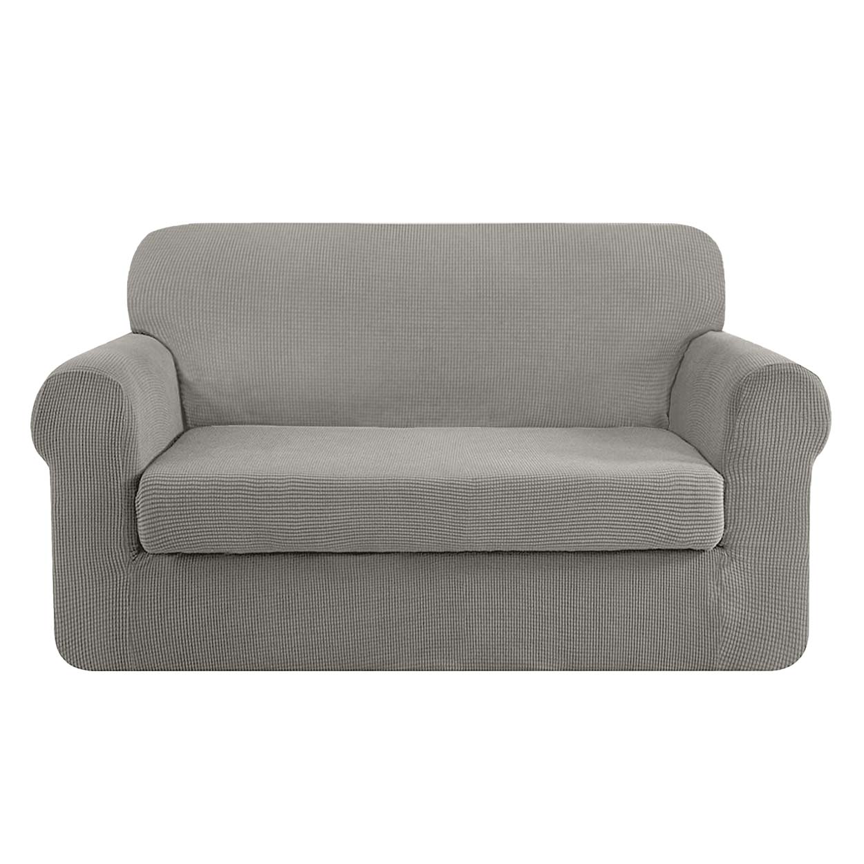 High Stretch Jacquard Loveseat Slipcover (Silver Grey, One Seat Cushion)