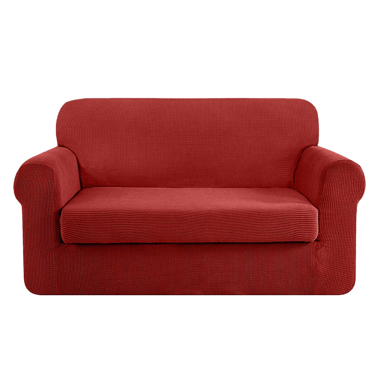 High Stretch Jacquard Loveseat Slipcover (Wine, One Seat Cushion)