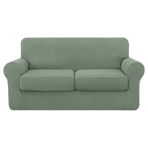 High Stretch Jacquard Loveseat Slipcover (Pea Green, Two Seat Cushions)