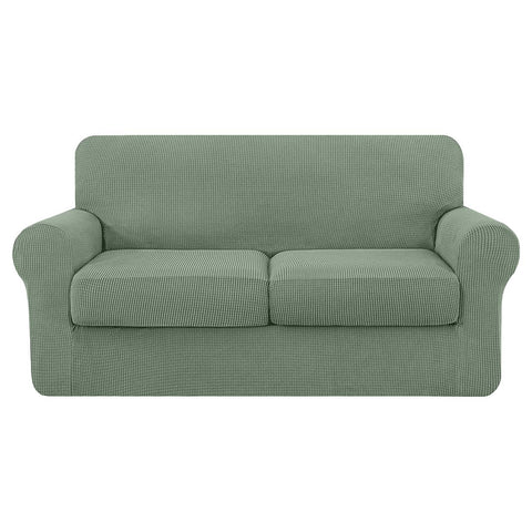 High Stretch Jacquard Loveseat Slipcover (Pea Green, Two Seat Cushions)