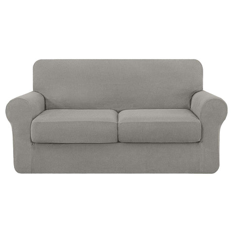 High Stretch Jacquard Loveseat Slipcover (Silver Grey, Two Seat Cushions)