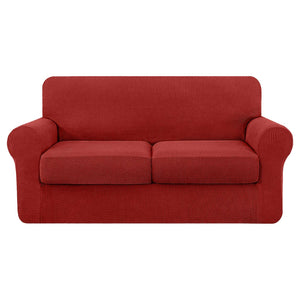 High Stretch Jacquard Loveseat Slipcover (Wine, Two Seat Cushions)