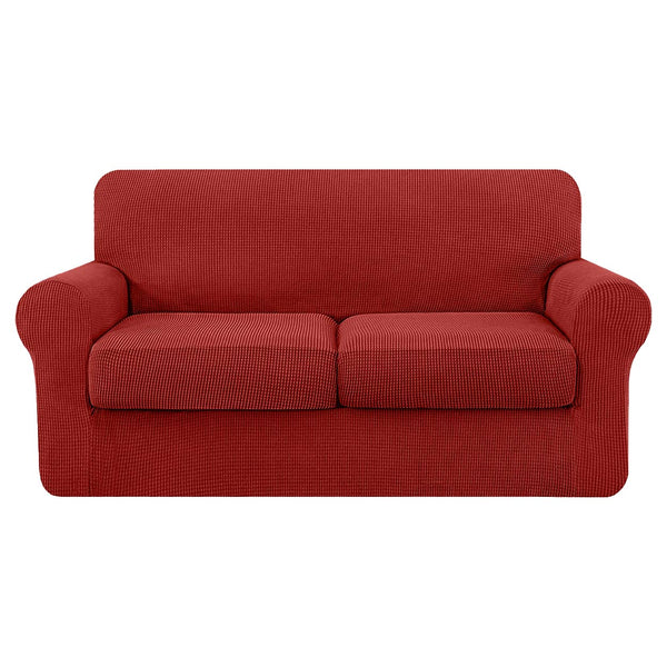 High Stretch Jacquard Loveseat Slipcover (Wine, Two Seat Cushions)