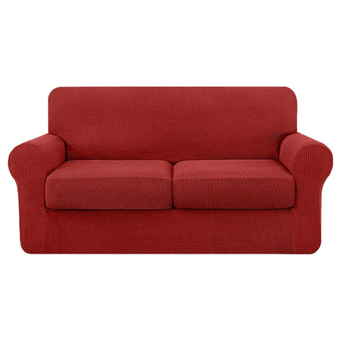 High Stretch Jacquard Loveseat Slipcover (Wine, Two Seat Cushions)