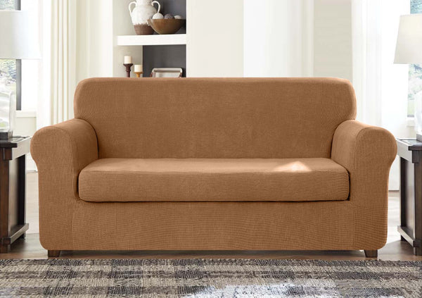 High Stretch Jacquard Sofa Slipcover (Camel, One Seat Cushion)