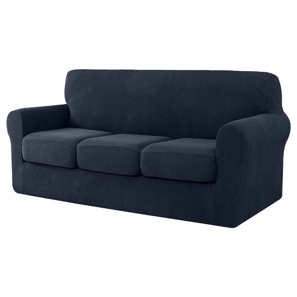 High Stretch Jacquard Sofa Slipcover (Navy, Three Seat Cushions)