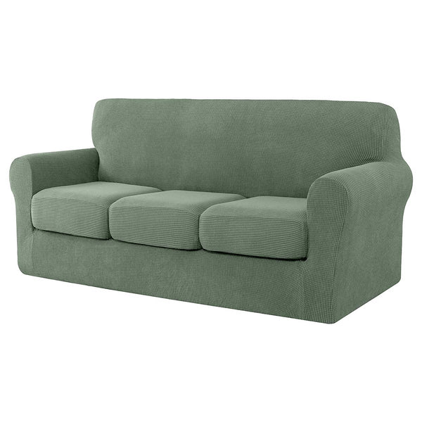 High Stretch Jacquard Sofa Slipcover (Pea Green, Three Seat Cushions)