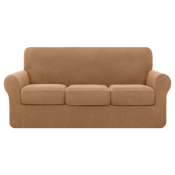 High Stretch Jacquard Sofa Slipcover (Camel, Three Seat Cushions)