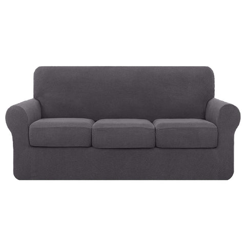 High Stretch Jacquard Sofa Slipcover (Dark Grey, Three Seat Cushions)