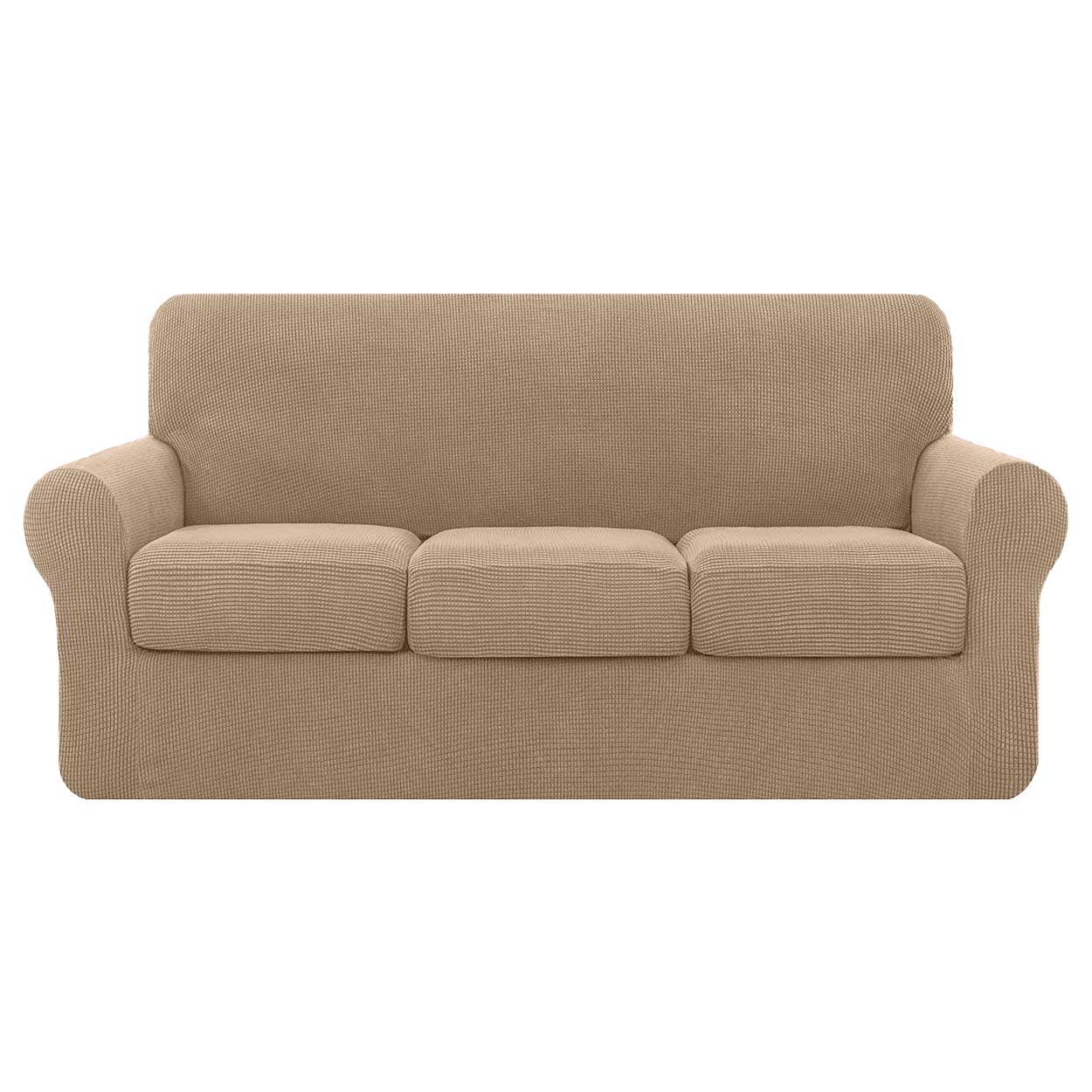 High Stretch Jacquard Sofa Slipcover (Khaki, Three Seat Cushions)