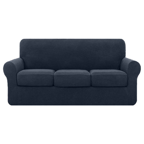 High Stretch Jacquard Sofa Slipcover (Navy, Three Seat Cushions)