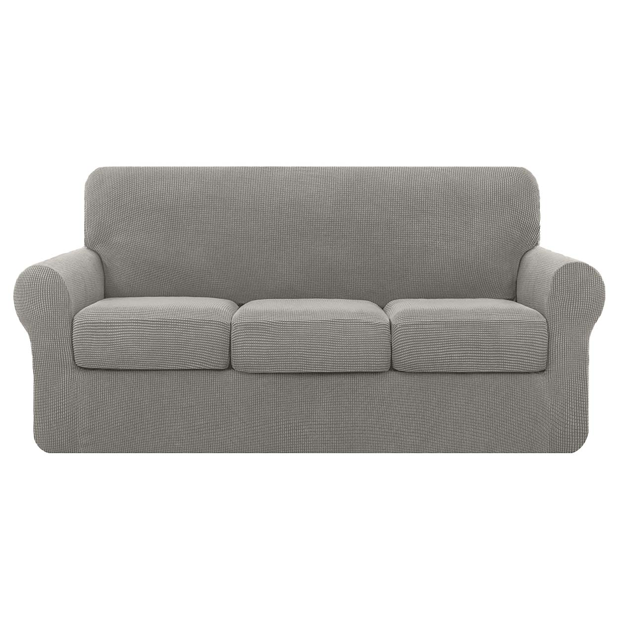 High Stretch Jacquard Sofa Slipcover (Silver Grey, Three Seat Cushions)