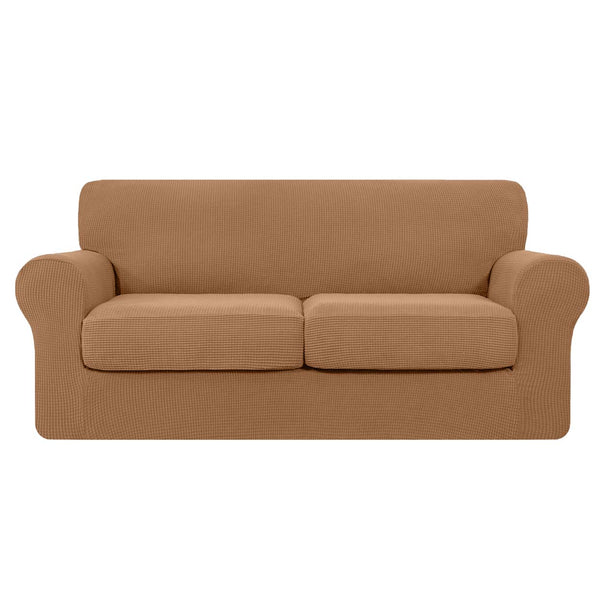 High Stretch Jacquard Sofa Slipcover (Camel, Two Seat Cushions)