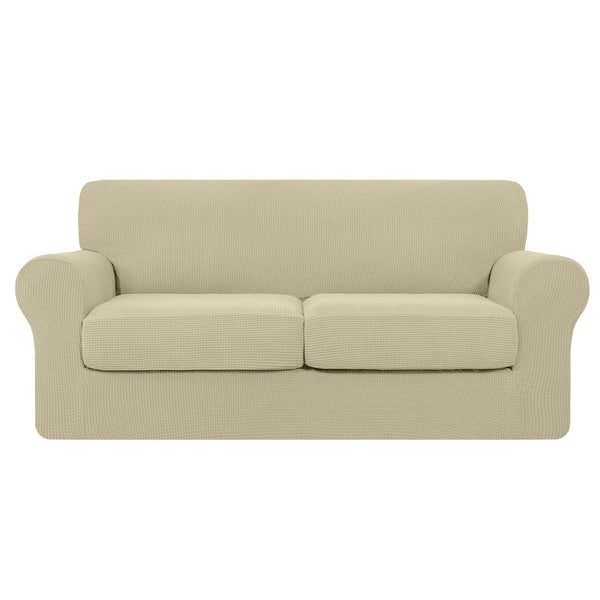 High Stretch Jacquard Sofa Slipcover (Ivory, Two Seat Cushions)