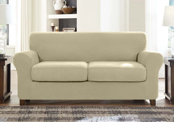 High Stretch Jacquard Sofa Slipcover (Ivory, Two Seat Cushions)