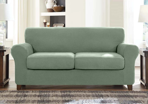 High Stretch Jacquard Sofa Slipcover (Pea Green, Two Seat Cushions)