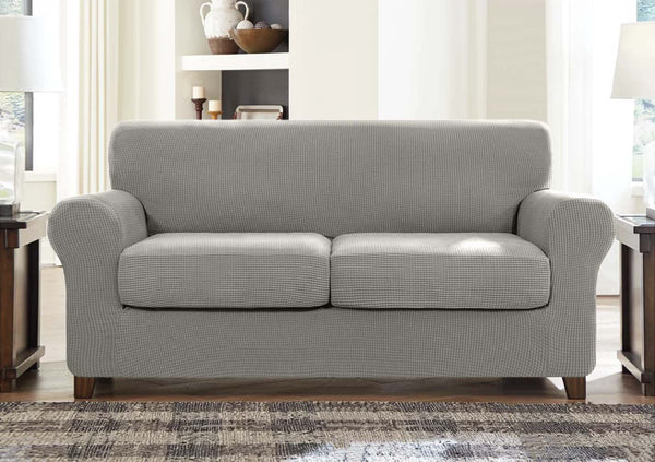 High Stretch Jacquard Sofa Slipcover (Silver Grey, Two Seat Cushions)