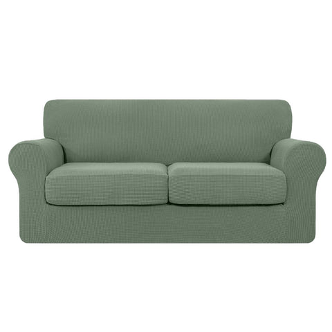 High Stretch Jacquard Sofa Slipcover (Pea Green, Two Seat Cushions)