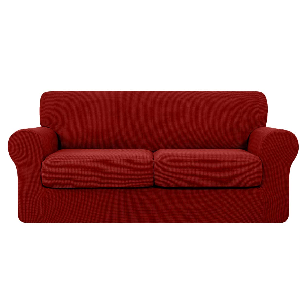 High Stretch Jacquard Sofa Slipcover (Wine, Two Seat Cushions)