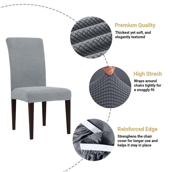 Jacquard Box Cushion Dinning Chair Slipcover (Silver Grey, Set of 2)