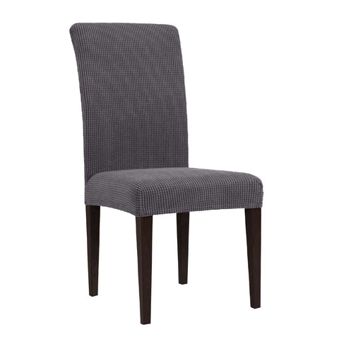 Jacquard Box Cushion Dinning Chair Slipcover (Dark Grey, Set of 2)