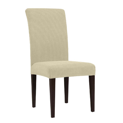 Jacquard Box Cushion Dinning Chair Slipcover (Ivory, Set of 2)