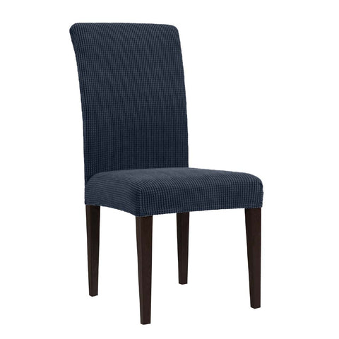Jacquard Box Cushion Dinning Chair Slipcover (Navy, Set of 2)