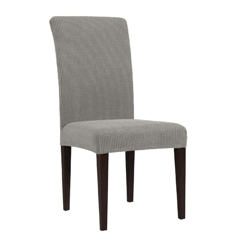 Jacquard Box Cushion Dinning Chair Slipcover (Silver Grey, Set of 2)