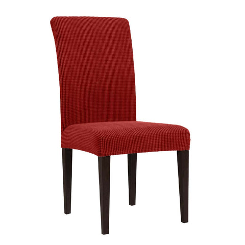 Jacquard Box Cushion Dinning Chair Slipcover (Wine, Set of 2)