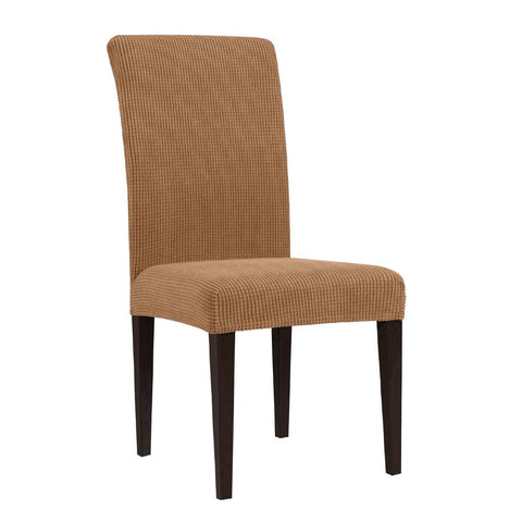 Jacquard Box Cushion Dinning Chair Slipcover (Camel, Set of 2)