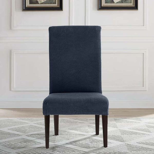 Jacquard Box Cushion Dinning Chair Slipcover (Navy, Set of 2)