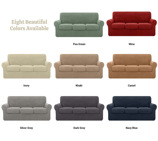 High Stretch Jacquard Sofa Slipcover (Khaki, Three Seat Cushions)
